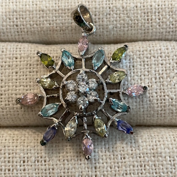 Multi colour stone pendant and earring set - Picture 2 of 6